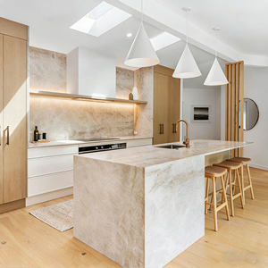 Isla de Cocina Moderna Personalizable PerfectStone Luxury Taj Mahal, Barra de Desayuno Minimalista para Villa de Lujo - Product Image 4