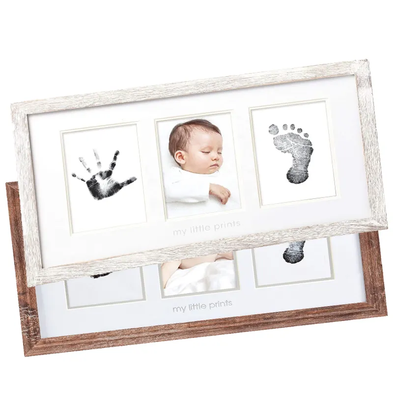 Wholesale Custom MDF Rustic Baby Hand and Footprint Kit newborn baby picture frames for Newborn Keepsake