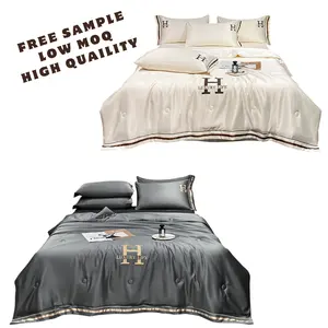 Lubai thấp moq tùy chỉnh 4pcs Quilt Set lụa sang trọng như polyester mùa hè làm mát Comforter tấm phẳng vỏ gối