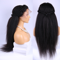 Perruque naturelle longue en dentelle, cheveux humains, coupe lisse ou crépue, style brésilien