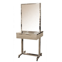 Station de coiffure mobile en acier inoxydable avec miroir, tiroir et supports pour outils de coiffure