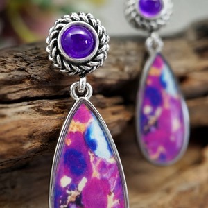 Orecchini retrò a forma di goccia con pietre intarsiate viola e bianche, regali per feste quotidiane da donna - Product Image 3