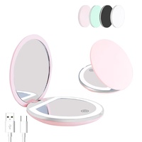 Espejo Compacto LED Redondo, Plegable, Recargable, con Control Táctil, Espejo de Maquillaje para Viaje, Venta al Por Mayor