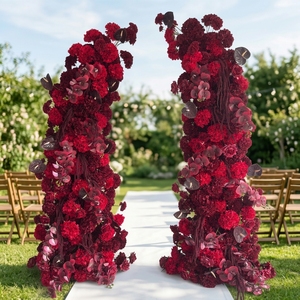 O-FA085 Arche de fleurs décorative pour <span class=keywords><strong>mariage</strong></span>, fleurs en soie <span class=keywords><strong>bordeaux</strong></span>, arrangement floral artificiel pour arche - Product Image 1