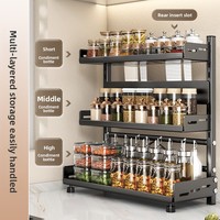 Étagère à épices en métal à 3 niveaux pour comptoir de cuisine, organisateur d'assaisonnements avec porte-couteaux, étagère de rangement moderne et minimaliste, vente en gros