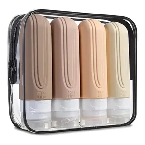 Kit de voyage écologique anti-fuite approuvé avec logo personnalisé, 90 ml, quatre pièces, flacons de toilette en silicone rechargeables pour avion - Product Image 4