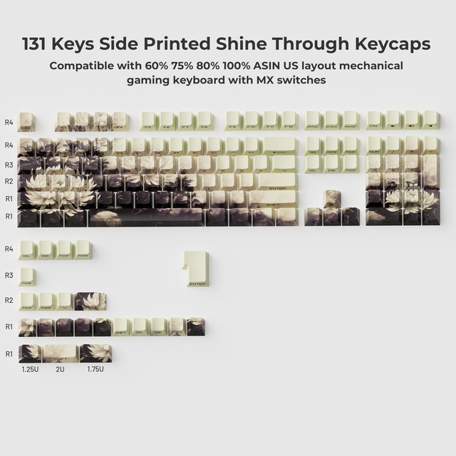 XVX Gaming Mechanical Keycaps Plant Series Chrysanthemum Cherry Profile Double Shot Dye-Sub PBT 131-Key Model English