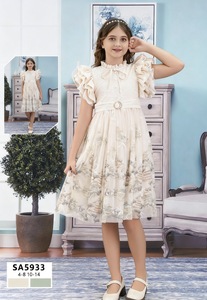 Abito da <span class=keywords><strong>ballo</strong></span> elegante da ragazza con maniche arricciate con stampa a inchiostro cinese farfallino-per il compleanno di nozze della festa della principessa (SA5933) - Product Image 2