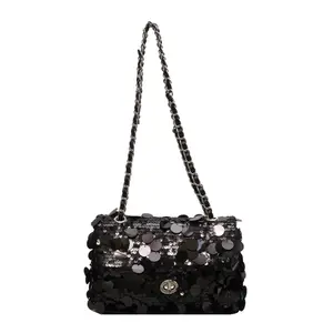 fashion new women female elegance shoulder cross body bag modern tote bag 2023 cheap black sliver sequined handbag