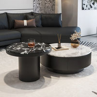 Table basse 2 pièces Nest, plateau en pierre frittée noir et blanc, base en bois massif, tiroir de rangement, mobilier moderne et minimaliste pour salon intérieur