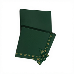 Green Rigid <b>Square</b> Gift Box With Gold Foil Logo And Ribbon For Craft Use - Product Image 6