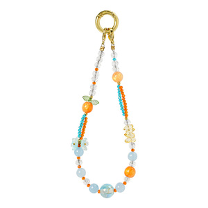 Cordon de téléphone anti-perte fait main avec perles de cristal motif mandarine et impression UV, breloque de téléphone fleurie Kawaii, support de poignet - Product Image 1