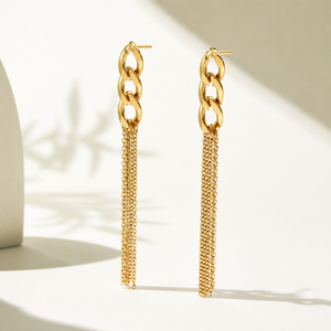 Pendientes de Cadena con Borlas de Acero Inoxidable, Chapados al Vacío en Oro de 14K, Joyería Larga Colgante de Eslabones Gruesos - Product Image 1