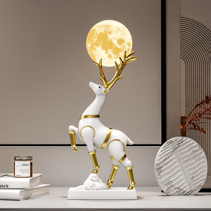 Lámpara de Luna Creativa de Resina con Adorno de Ciervo |   Decoración del Hogar Pintada a Mano para Mueble de TV y Dormitorio |   Regalo para Niños, Bodas y Negocios - Product Image 3