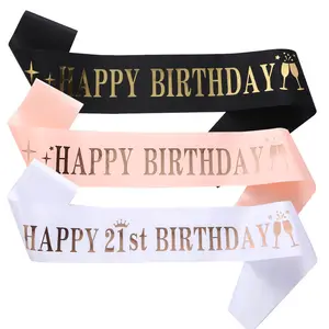 Joyeux anniversaire ceinture fête décoration fournitures argent lettre Satin ceinture pour femme ou fille 10e 13e 18e anniversaire arc ceinture cadeaux