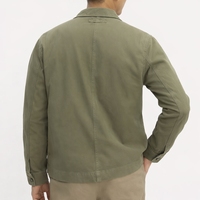 Veste de travail en coton épais délavé style vintage, couleur unie, 180 g/m², doublure à carreaux rétro, boutonnée, décontractée pour homme