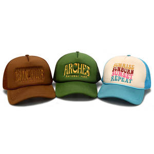 Casquette 5 panneaux personnalisée bleu ski avec dos en maille, logo imprimé 3D en relief, style streetwear, ajustable, type snapback ou trucker - Product Image 1