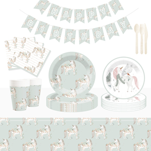 DAMAI Nouveau design personnalisé sur le thème de la licorne, assiettes rondes jetables, gobelets, serviettes, ensemble de vaisselle pour fête d'enfants - Product Image 1