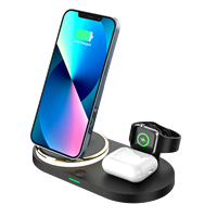 Support de charge sans fil pliable 15W pour téléphone, montre et écouteurs avec lumière d'ambiance LED tactile et sortie USB pour bureau et chambre