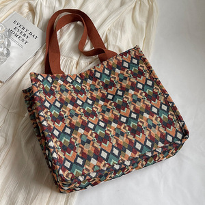 Sac fourre-tout grande capacité en coton et lin, motif floral coréen, style INS, pour boîte à lunch portable - Product Image 6