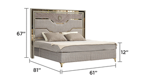 Modern Style 5 Pc Queen Upholstered Bedroom Set with Wood and Gold Accents in Beige for Hotel Use by OE HOME - Product Image 4