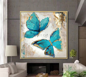 Mới Nhất Vẽ Tay Màu Xanh Và Vàng Có Cánh Bướm Sơn Dầu Trên Vải Cho Trang Trí Nội Thất Hiện Đại Trừu Tượng Dao Động Vật Bức Tranh Tường - Product Image 3
