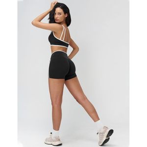 Conjunto Deportivo de Dos Piezas para Mujer, Bra Deportivo con Bloques de Color, Shorts de Cintura Alta, Ropa Deportiva para Gimnasio y Yoga, Ribete en Contraste, Transpirable y de Secado Rápido - Product Image 5