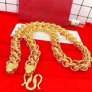 Collier imposant plaqué <span class=keywords><strong>or</strong></span> pour <span class=keywords><strong>homme</strong></span>, style thaïlandais, en laiton doré de Dubaï, bijou exquis - Product Image 1