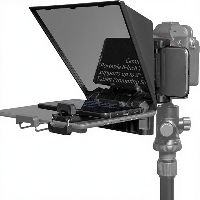 FEELWORLD TP2A Portable 8-inch Teleprompter Supports 8" Smartphone/Tablet DSLR Shooting Remote Control & Lens Adapter Rings