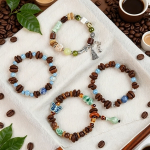 Pulseras de cuentas de café retro estilo bosque de moda, 4 estilos de pulseras de cerámica esmaltada con dijes suaves para hombre y mujer - Product Image 1