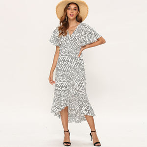 TONGYANG Abito Lungo Estivo da Spiaggia per Donna, Stampa Floreale Boho in Chiffon <span class=keywords><strong>con</strong></span> Volant, Casual <span class=keywords><strong>con</strong></span> Scollo a V e Spacco Sexy per Feste - Product Image 5