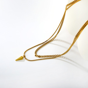 Collares con Colgante de Moda, Acero Inoxidable, Diseño de Doble Capa con Puntas, Unisex, Uso Diario, Estilo Geométrico, Joyería Hip Hop - Product Image 2