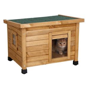 Fourniture d'usine 57X45X43 cm Porte à lattes marron Fenêtre en plexiglas Maison de chat en bois avec pieds en plastique réglables en bois - Product Image 1