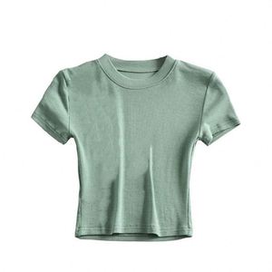 Camisetas de Verano para Mujer, Estilo Europeo Americano, Básicas, Modernas, de Manga Corta, Ajustadas, con Ombligo Expuesto y Elasticidad - Product Image 2