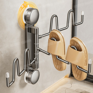 Estante rectangular de succión para zapatillas, montado en la pared, plegable y giratorio, con drenaje para secado y almacenamiento de zapatos en el baño. - Product Image 1