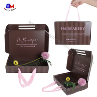 Boîte cadeau en papier pliable avec logo personnalisé imprimé, finition brillante ou mate, emballage pour cheveux, boîte pour perruque, boîtes d'emballage avec poignée en ruban