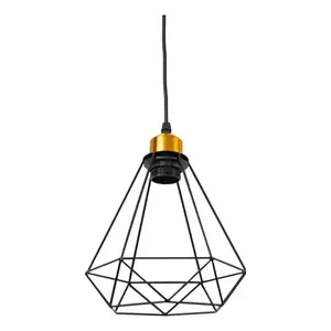 Lámpara Colgante Vintage Minimalista de Hierro Negro con Bombilla E27 Blanco Cálido, Diseño de Estructura Geométrica para Interiores o Restaurantes - Product Image 1