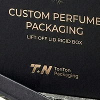 Boîte à parfum rigide noire de luxe sur mesure, deux pièces, avec couvercle amovible et insert ajusté, pour présentation d'emballages de parfums personnalisés