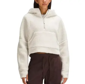 Oversized 100% Cotton Fleece Hoodie Heavyweight Pullover Crop Top 1/4 Zipper Streetwear Long Sleeve Hoodie