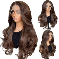 SHUANGYU 6 #   Perruques Lace Front Futura Brun Clair Ondulées avec Ligne de Cheveux Naturelle Semi-Attachées à la Main Sans Colle pour Femmes Noires Longues Densité 150%