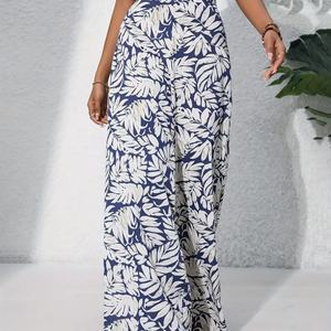 Pantalon décontracté vintage à jambe large, taille mi-haute élastique, imprimé, style vacances printemps-été-automne 2026, coupe ample, pour femme européenne et américaine - Product Image 6