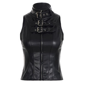 Studded Asymmetric Spandex/Polyester <b>Vest</b>-Gothic Style Metal Accents Breathable <b>Knitted</b> Short Turtleneck Collar for <b>Women</b> Dance - Product Image 5