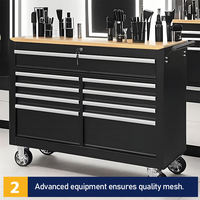 Armoire à outils en acier robuste avec dessus en bois, chariot à outils mobile verrouillable, OEM/ODM personnalisable pour la réparation automobile