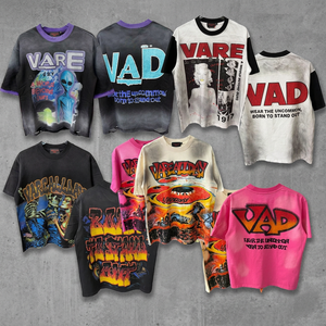 เสื้อยืดลายการ์ตูนวินเทจประดับเพชร ซักทำสีซีด แต่งคริสตัล ผ้าฝ้ายทอสองเส้น ระบายอากาศได้ดี ทรงหลวม คอกลม สำหรับผู้ชาย - Product Image 3