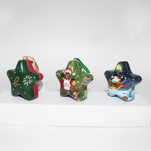 JINKO <b>TINS</b> Christmas Star-Shaped Tinplate Can with Santa in Airplane Design for Holiday Candy Gifts (Customizable Logo) - Product Image 4