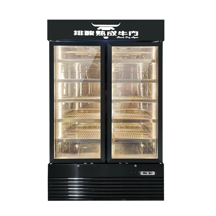 dry aged meat cabinet refrigerator steak ager 2 section glass door upright meat beef aging fridge