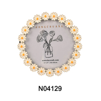Cadre photo rond élégant en MDF imprimé UV or rose avec bordure florale pour cadeau de mariage, coiffeuse de chambre, ornement d'intérieur