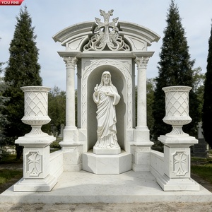 YOUFINE Pierre tombale en marbre blanc sculptée à la main avec Jésus pour la décoration des cimetières - Product Image 2