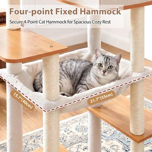Arbre à chat moderne en bois avec plateformes multi-niveaux pour grands chats, arbre à chat en forme de fleur - Product Image 4