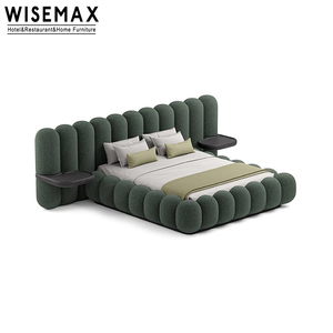 WISEMAX мебель Роскошная гостиничная мебель из цельного дерева каркас кровати размера «King-Size» деревянная высокая кровать слышная бархатная ткань мягкая каркас кровати - Product Image 6